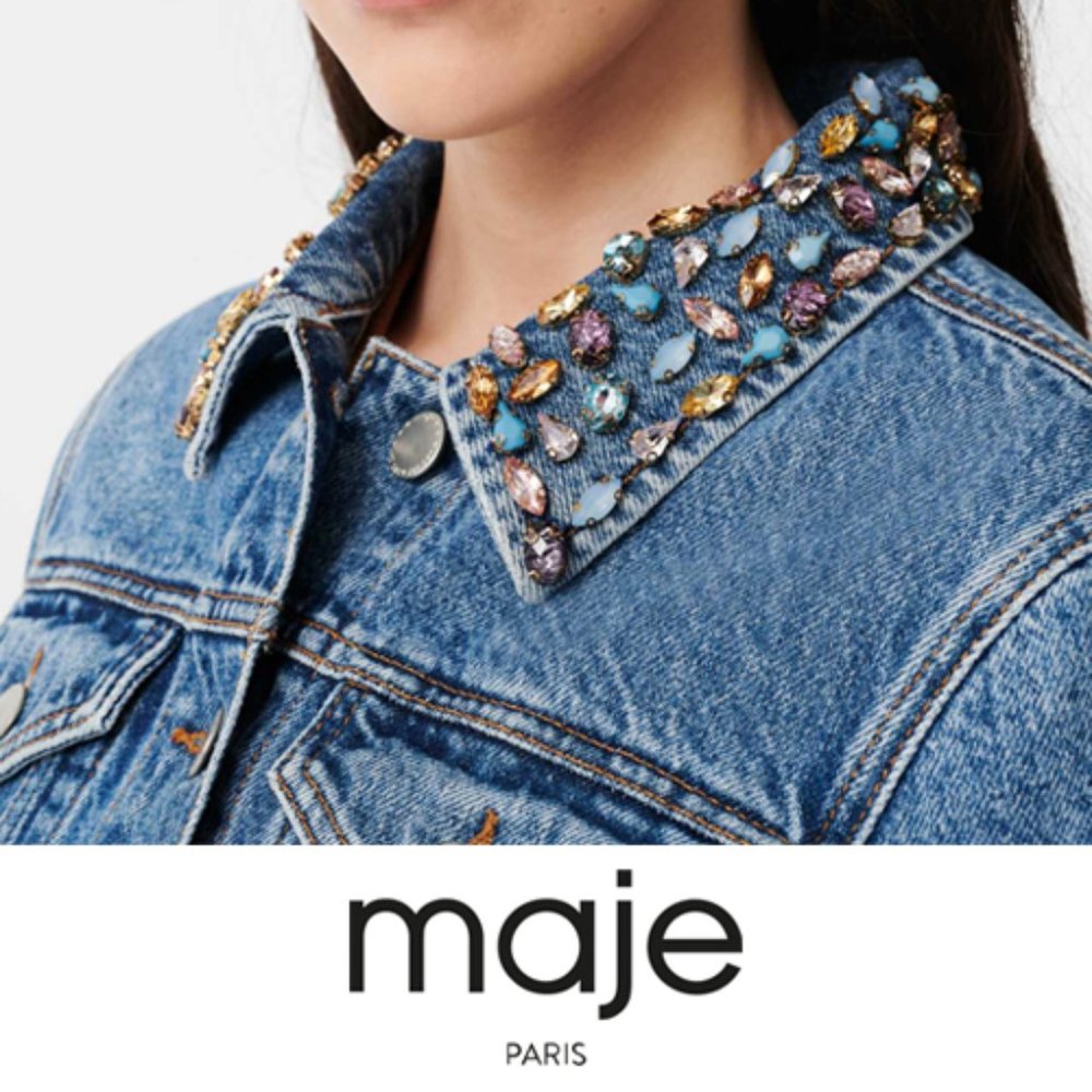 Maje Gem Embellished Jean Jacket